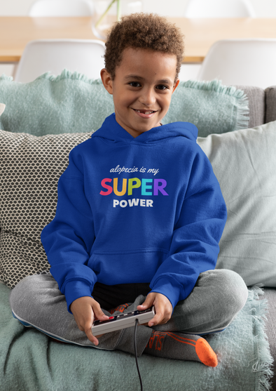 Blue "Alopecia Is My Super Power" Youth Hoodie