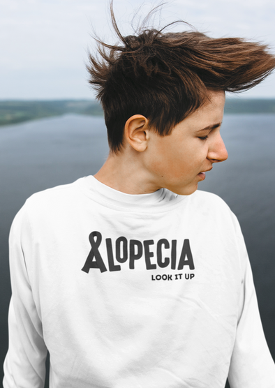 White "Alopecia Look It Up" Youth Crew Neck